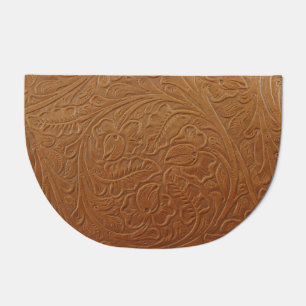 Floral cowboy western decor, tan brown leather. doormat