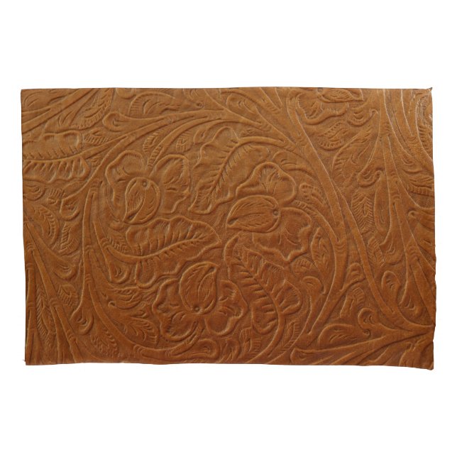 Floral cowboy western decor, tan brown leather. pillow case (Front)