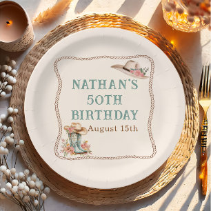 Floral Cowgirl Boots and Hat Birthday Paper Plate