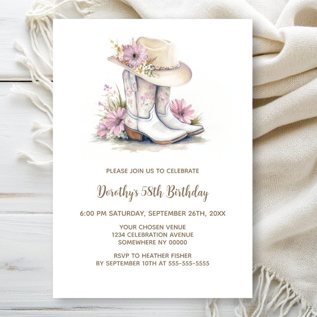 Floral Cowgirl Boots and Hat Birthday Party Invitation (Creator Uploaded)