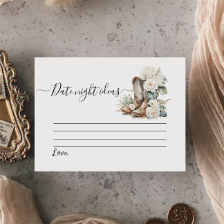 Floral Cowgirl Boots Bridal Shower Date Game  Enclosure Card