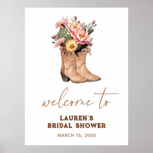 Floral Cowgirl Boots Bridal Shower Welcome Sign