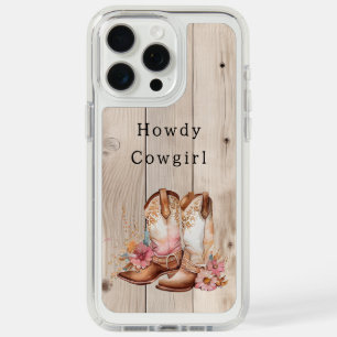 Floral Cowgirl Boots Ivory Faux Wood Personalized iPhone 15 Pro Max Case