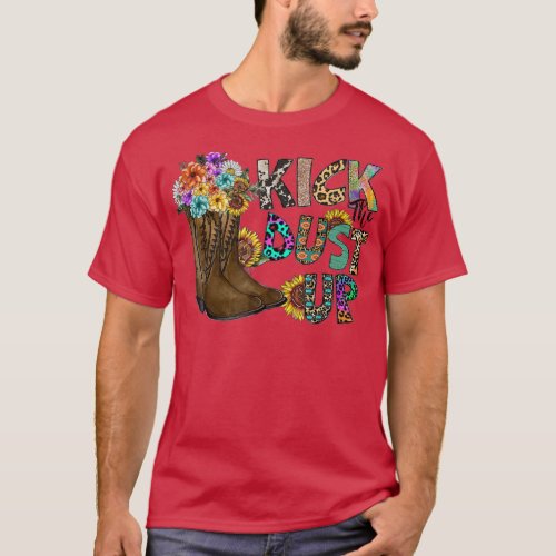 Floral Cowgirl Boots Kick Dust Up Sunflower Leopar T_Shirt