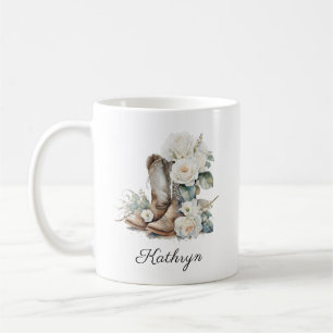 Floral Cowgirl Boots Peonies Personal Coffee Mug