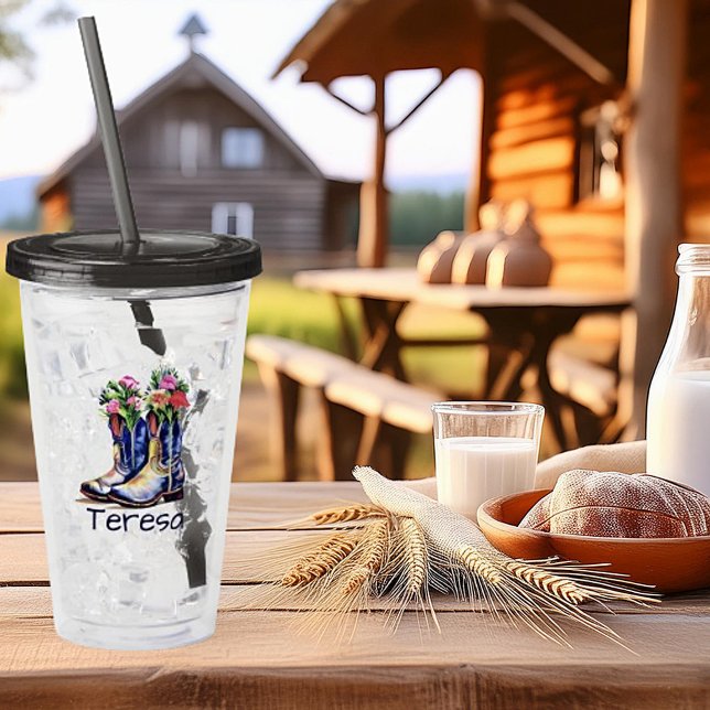 Floral cowgirl boots personalized acrylic tumbler (Creator Uploaded)
