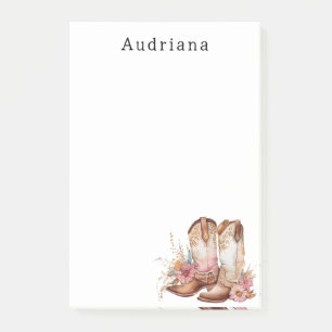 Floral Cowgirl Boots Personalized Name Post-it Notes