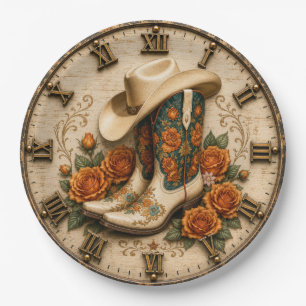 Floral Cowgirl Boots Western Cowboy Hat Rustic Paper Plates