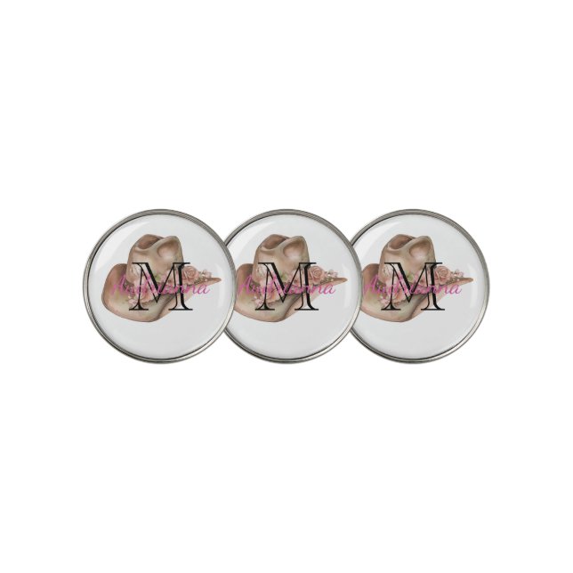 Floral Cowgirl Hat Monogram Golf Ball Marker (3 Up)