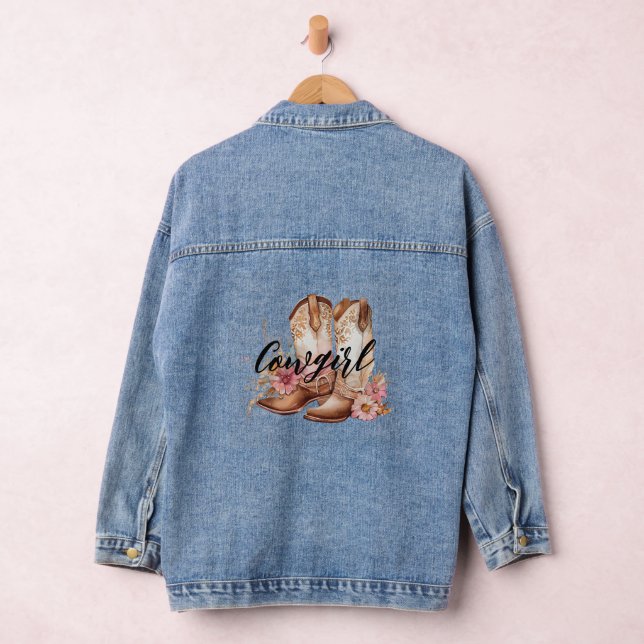 Floral Cowgirl Western Cowboy Boots Denim Jacket (Hangar)