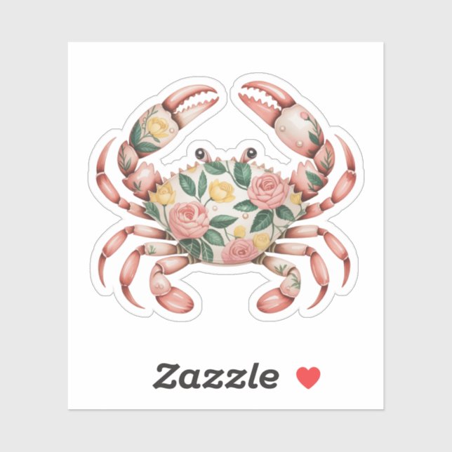Floral Crab Art Coastal Design Sticker (Sheet)