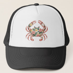 Floral Crab Art Coastal Design Trucker Hat