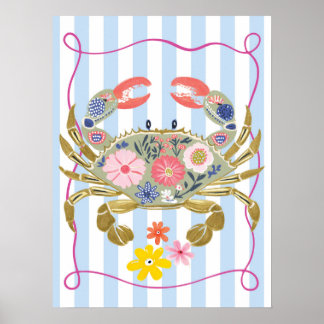 floral crab funky ocean wall art poster