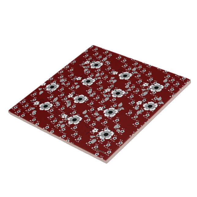 Floral Cranberry Ceramic Tile (Side)
