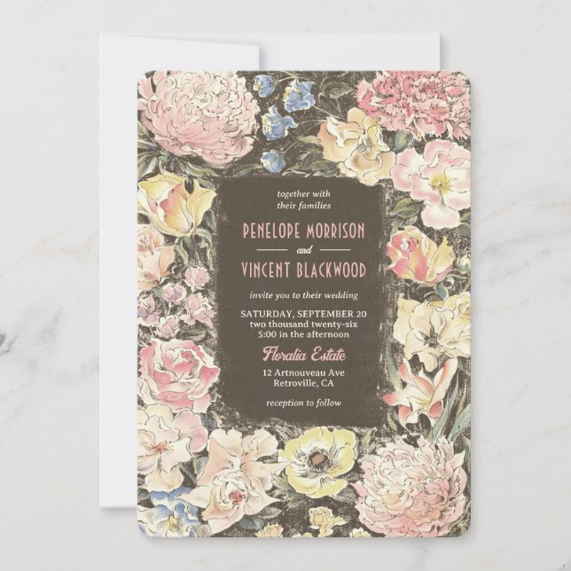 Floral Crayon Art Wedding Invitation (Front)