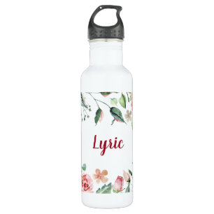Floral Cream and Rose Watercolor Stainless Steel Water Bottle