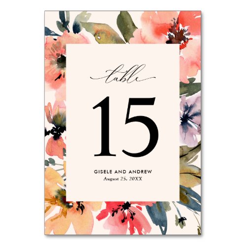 Floral Cream Double Sided Table Number Menu 