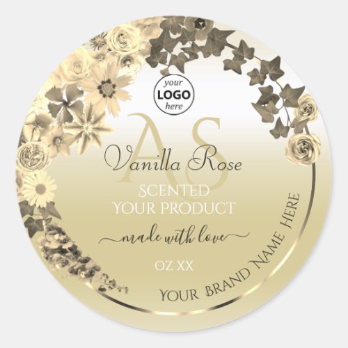Floral Cream Gold Product Labels Monogram and Logo