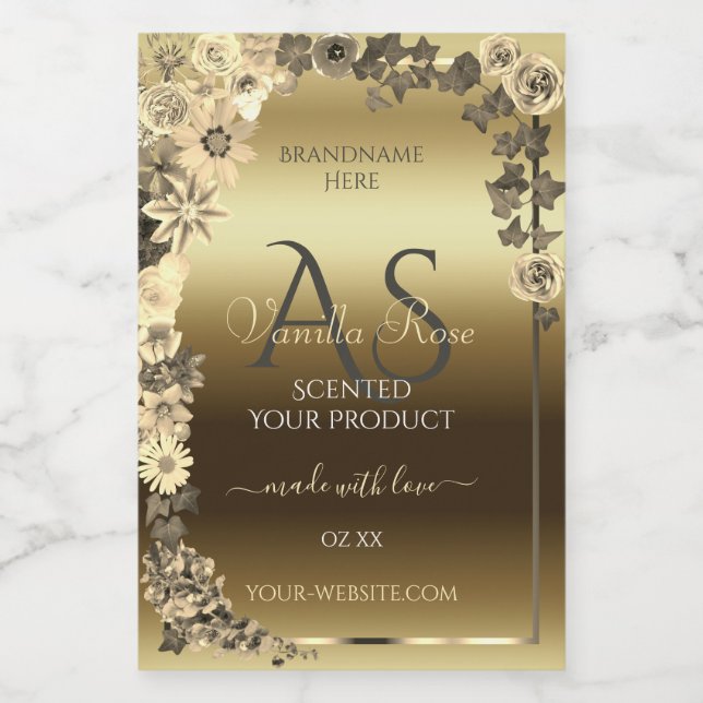 Floral Cream Gold Product Packaging Label Monogram (Single Label)