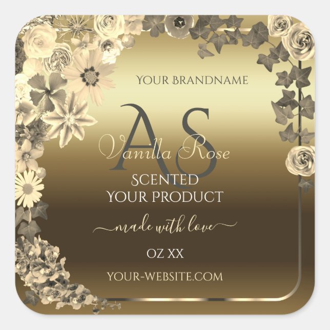 Floral Cream Gold Product Packaging Label Monogram (Front)