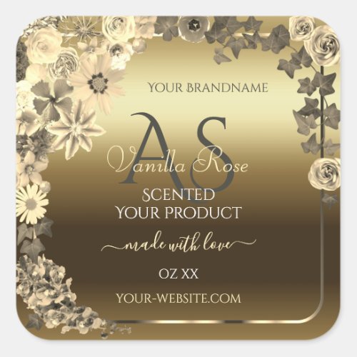 Floral Cream Gold Product Packaging Label Monogram
