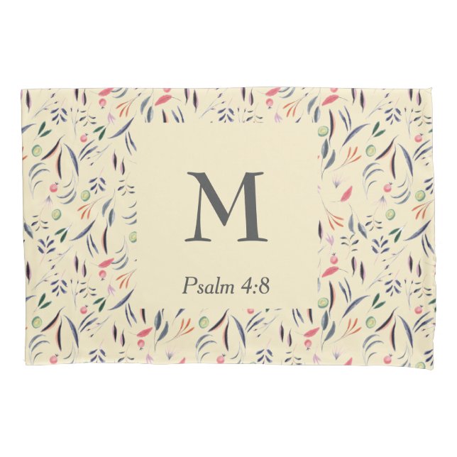 FLORAL Cream | MONOGRAM | Christian Pillow Case (Front)