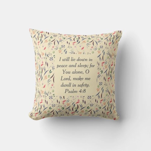 FLORAL  Cream  Peace Sleep Safety  Christian Throw Pillow