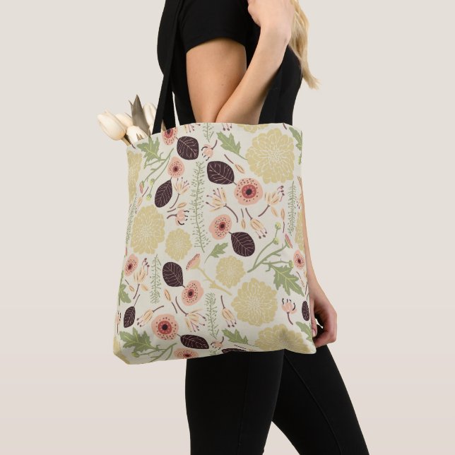 Floral Cream Peach Flowers Tote Bag (Close Up)