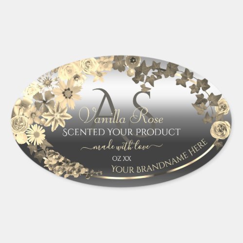 Floral Cream Silver Product Labels with Monogram