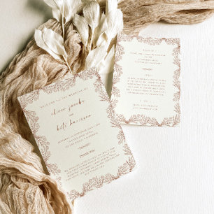 Floral Cream Terracotta Front & Back Wedding  Invitation