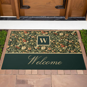 Floral Cream William Morris Inspired Retro Monogra Doormat