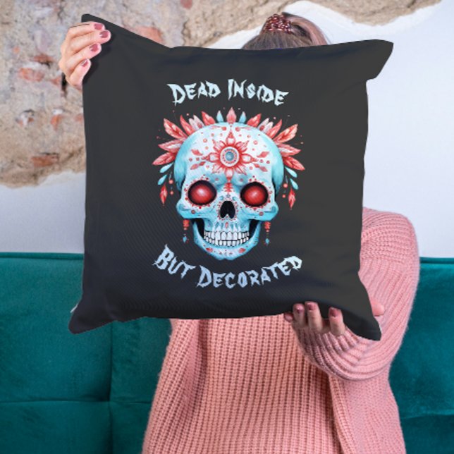 Floral Creepy Sugar Skull Funny Halloween Throw Pillow (Creator Uploaded)