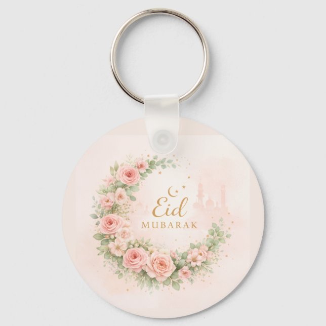 Floral Crescent Eid Mubarak Keychain– Soft Pink & Keychain (Front)