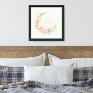 Floral Crescent Eid Mubarak Wall Art – Soft Pink &