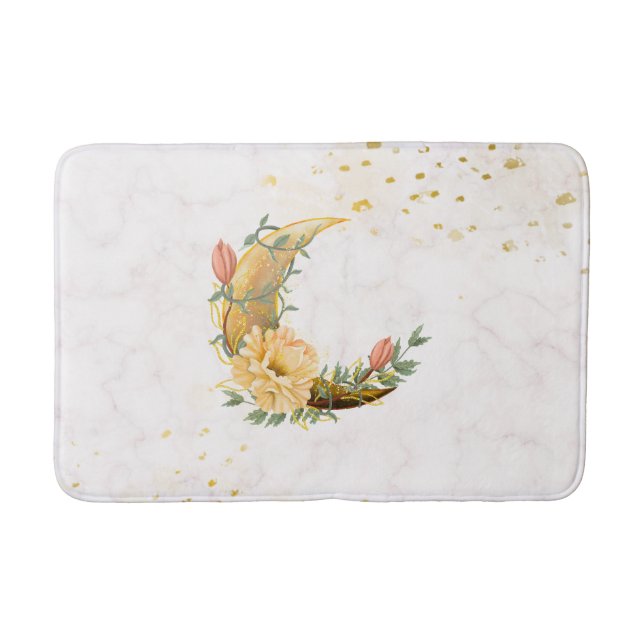 Floral Crescent Moon, Beige and Yellow Graphic Bath Mat (Front)