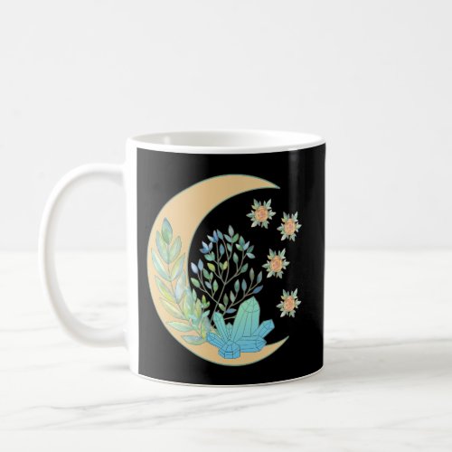 Floral Crescent Moon Healing Crystal Garden Witch  Coffee Mug