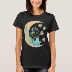 Floral Crescent Moon Healing Crystal Garden Witch  T-Shirt