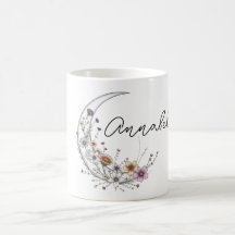Floral Crescent Moon Personalized Celestial Art