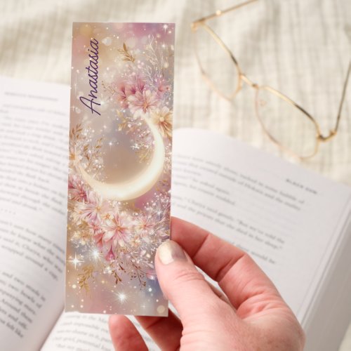 Pretty Bookmarks 5 Floral Crescent Moon Sparkle Bookmarks