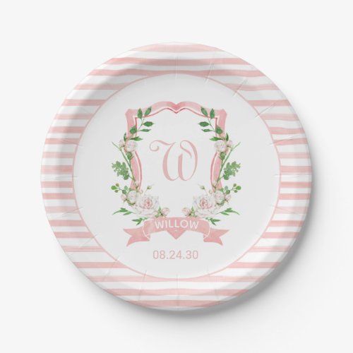 Floral Crest Baby Shower Paper Plate