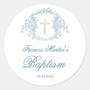 floral crest Baptism Classic Round Sticker