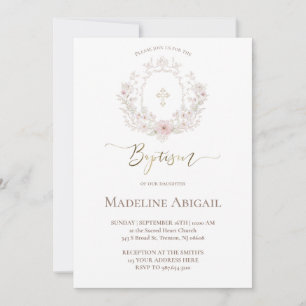 floral crest   Baptism Invitation
