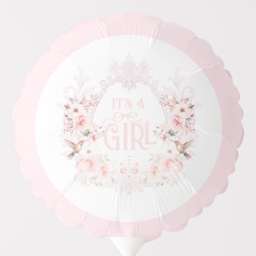 Floral Crest Blush Pink Its a Girl Baby Shower Balloon