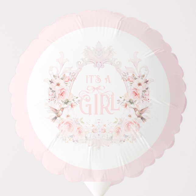 Floral Crest Blush Pink It's a Girl Baby Shower Balloon (Front)