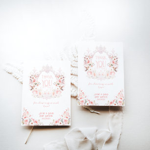 Floral Crest Blush Pink It's a Girl Baby Shower Thank You Card