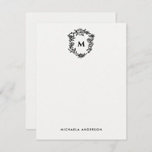 Floral Crest Elegant Monogram & Name Note Card