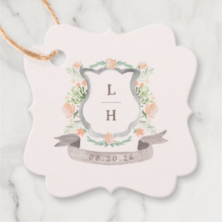 Floral Crest Elegant Watercolor Monogram Wedding Favor Tags