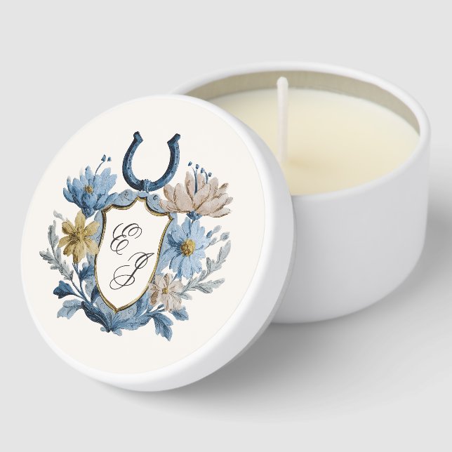 Floral Crest Equestrian Horseshoe Monogram  Mini Candle Favors (Corner)