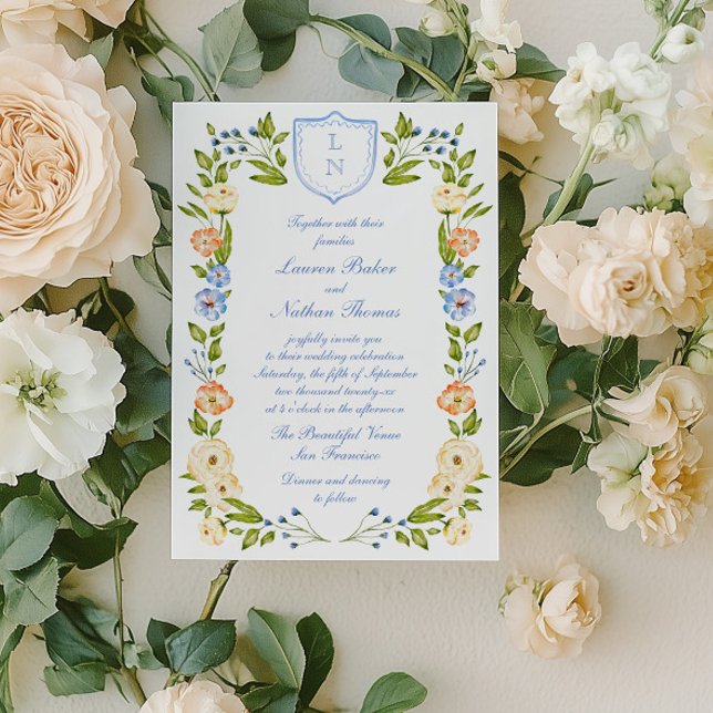 Floral Crest Frame Wedding Invitation (Creator Uploaded)