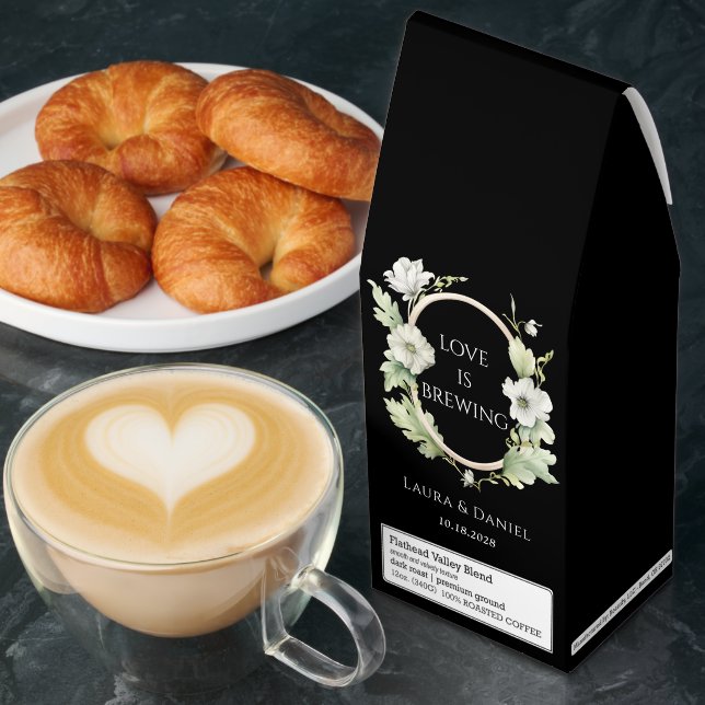 Floral Crest Love is Brewing Couple's Names Roasted Coffee (Breakfast)
